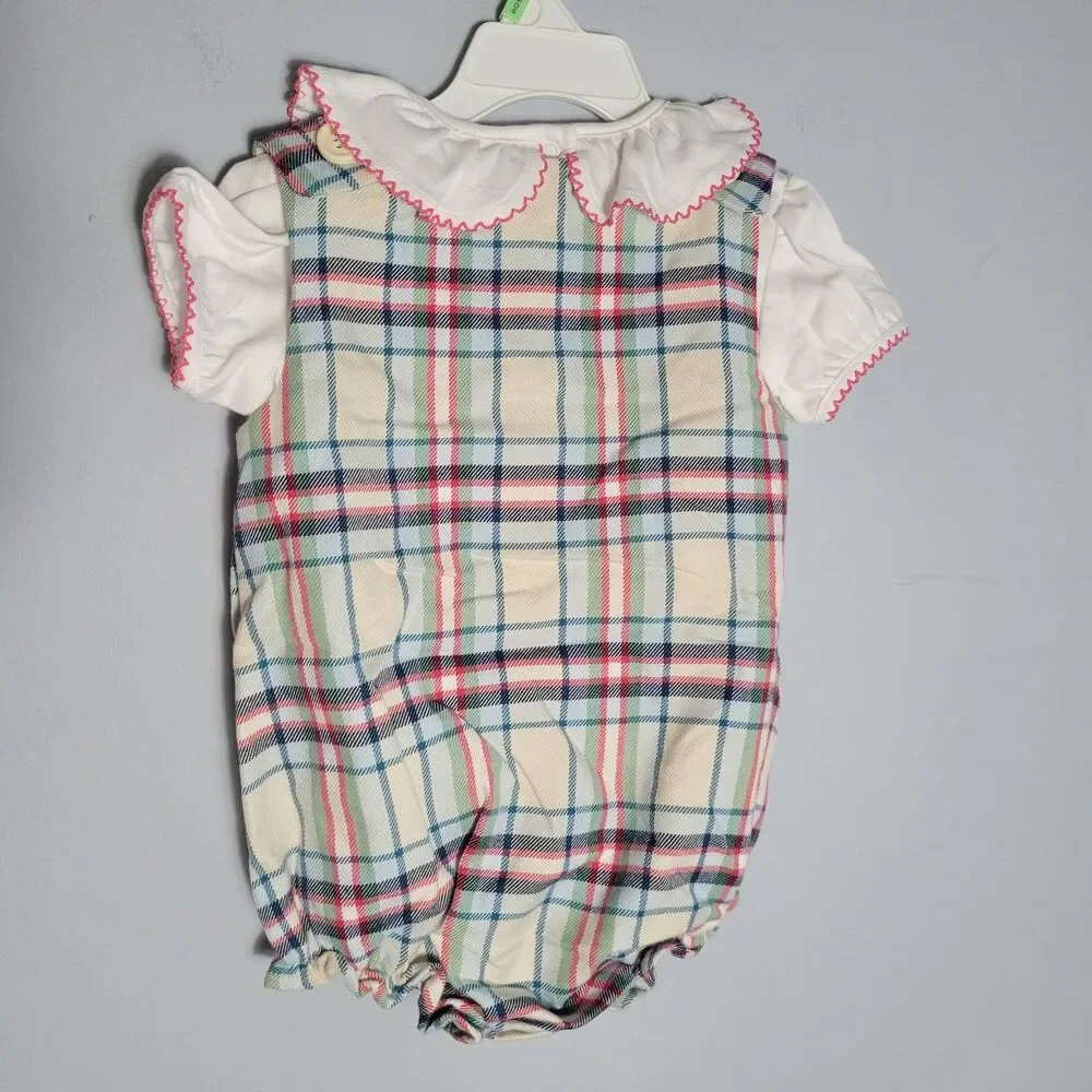 The Beaufort Bonnet Co NWT Classic Plaid Brooksy Bubble Romper Set Girls 18-24M
